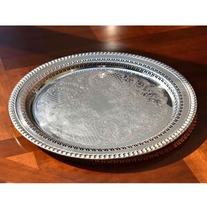 Vintage Leonard Silverplate Tray 15 Inch Pierced Gallery Victorian Rococo USA